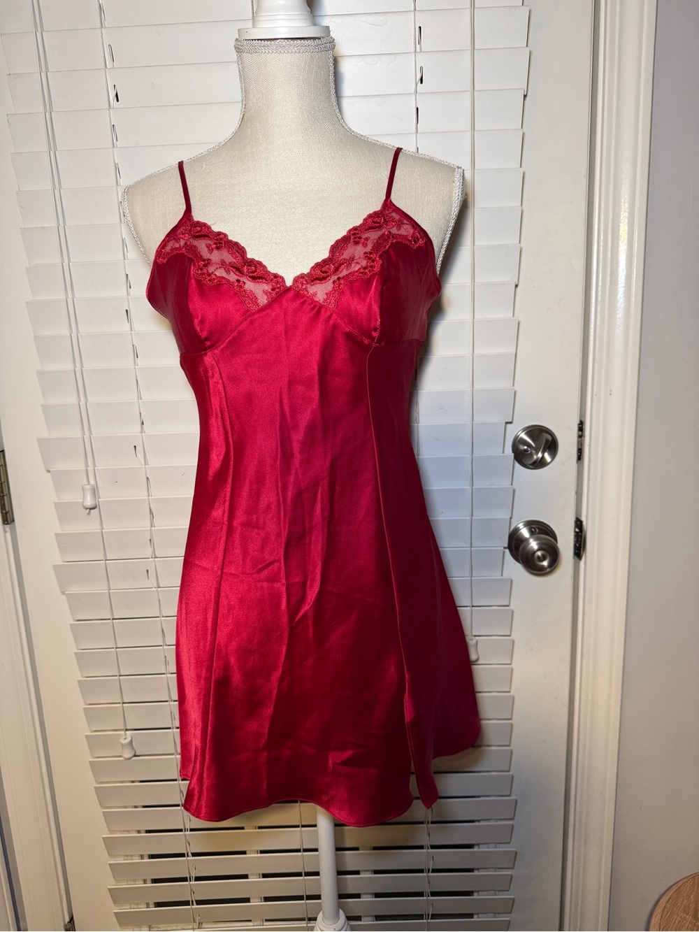 Victoria's Secret Red Satin Lace-Trim Chemise